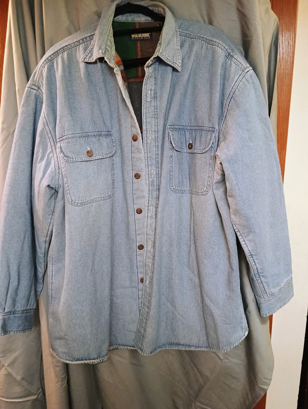 Vintage Wolverine Denim Blanket Lined Shirt Jacket - Men's XL Plaid Shacket